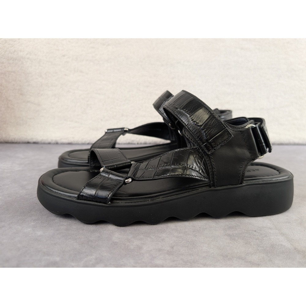 Aerosoles Wave Black Leather Croc Embossed Platform Sandals Womens 10 S437
